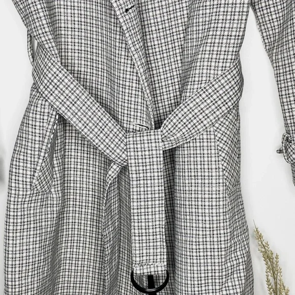 TOPSHOP Beige Plaid Long Trench Coat Size w/ Adjustable Belt US 2 | Preowned - Picture 2 of 7